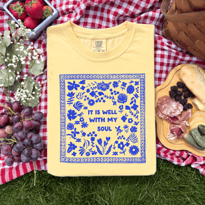 It is Well With My Soul Blue Flowers (Pick your tee color) - Graphic Tee - The Red Rival