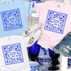 It is Well With My Soul Blue Flowers (Pick your tee color) - Graphic Tee - The Red Rival