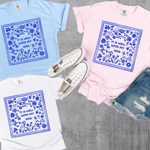 It is Well With My Soul Blue Flowers (Pick your tee color) - Graphic Tee - The Red Rival