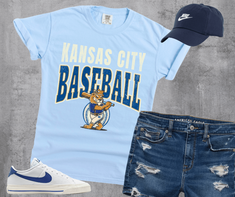 Kansas City Baseball Lion Baseball Player Light Blue Tee - Tees - The Red Rival