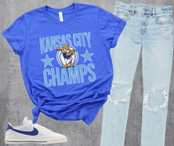 Kansas City Champs Baseball 2 Stars Heather Blue Tee - Tees - The Red Rival