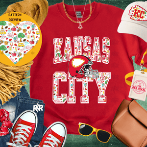 KANSAS CITY W/ HELMET School Icons w/o text in arrowhead Red Tee or Sweatshirt - Tees - The Red Rival