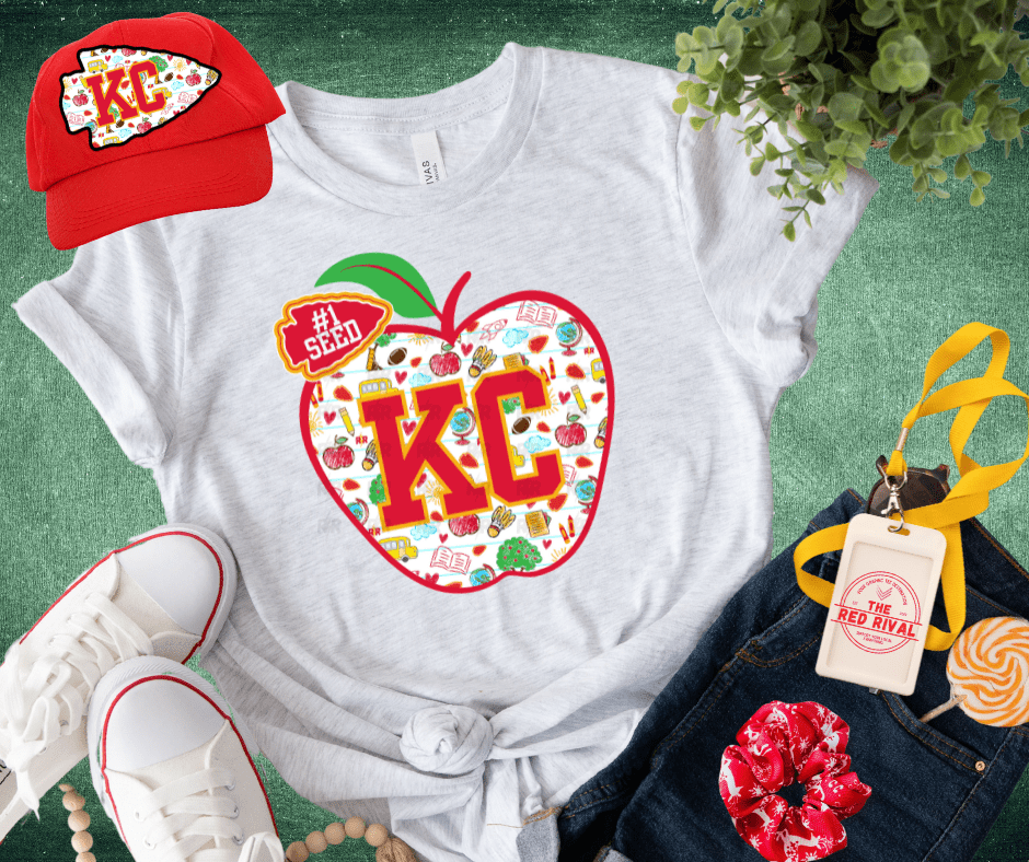 KC Apple School Icons WITH text in arrowhead Ash Sweatshirt or Tee - Wholesale - The Red Rival