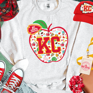 KC Apple School Icons WITH text in arrowhead Ash Sweatshirt or Tee - Wholesale - The Red Rival