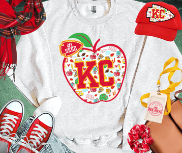 KC Apple School Icons WITH text in arrowhead Ash Sweatshirt or Tee - Wholesale - The Red Rival