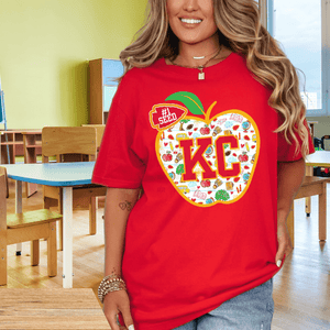 KC Apple School Icons WITH text in arrowhead Red Tee or Sweatshirt - Tees - The Red Rival