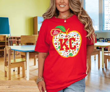 KC Apple School Icons WITH text in arrowhead Red Tee or Sweatshirt - Tees - The Red Rival