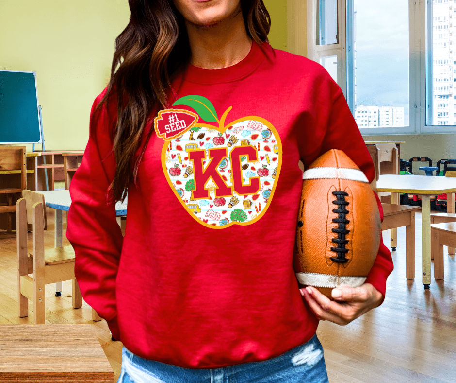 KC Apple School Icons WITH text in arrowhead Red Tee or Sweatshirt - Tees - The Red Rival