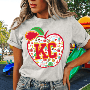 KC Apple School Icons w/o text in arrowhead Ash Sweatshirt or Tee - Wholesale - The Red Rival