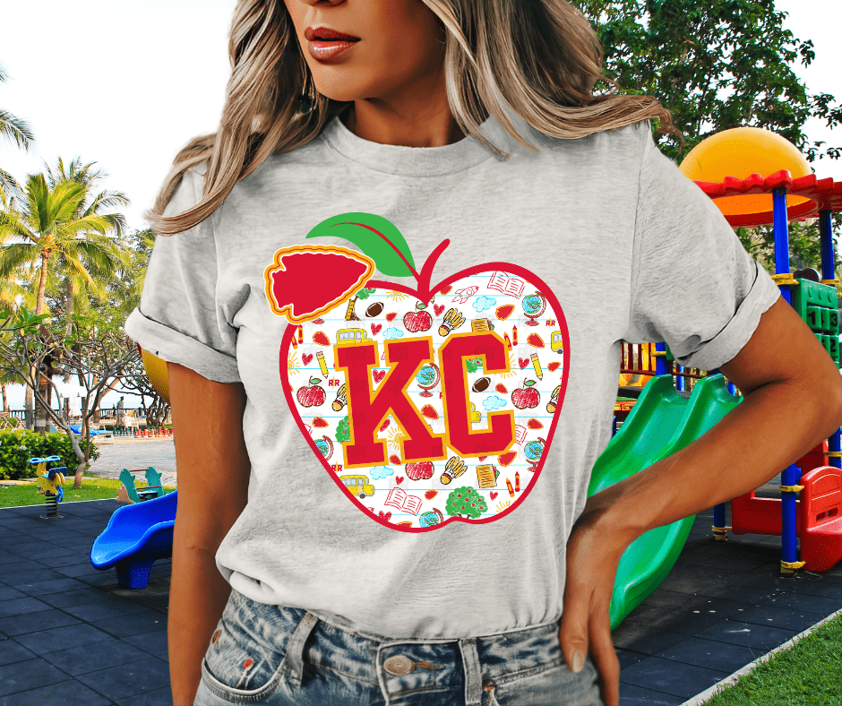 KC Apple School Icons w/o text in arrowhead Ash Sweatshirt or Tee - Wholesale - The Red Rival