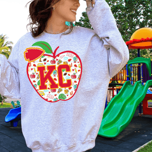 KC Apple School Icons w/o text in arrowhead Ash Sweatshirt or Tee - Wholesale - The Red Rival