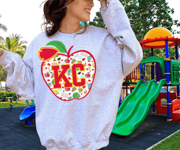 KC Apple School Icons w/o text in arrowhead Ash Sweatshirt or Tee - Wholesale - The Red Rival