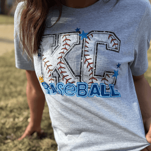 KC Baseball Letters Grey Tee - Graphic Tee - The Red Rival