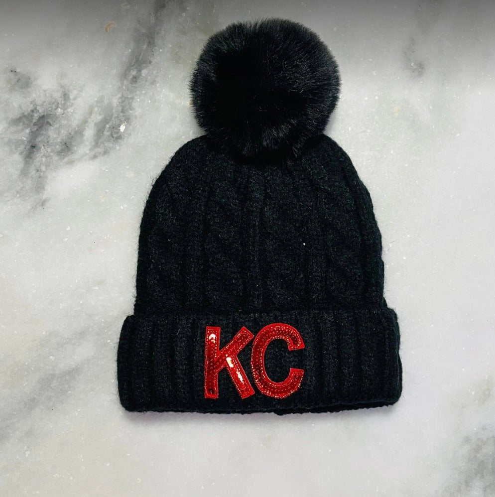 KC Bling Beanie Black with Red KC - Apparel & Accessories - The Red Rival