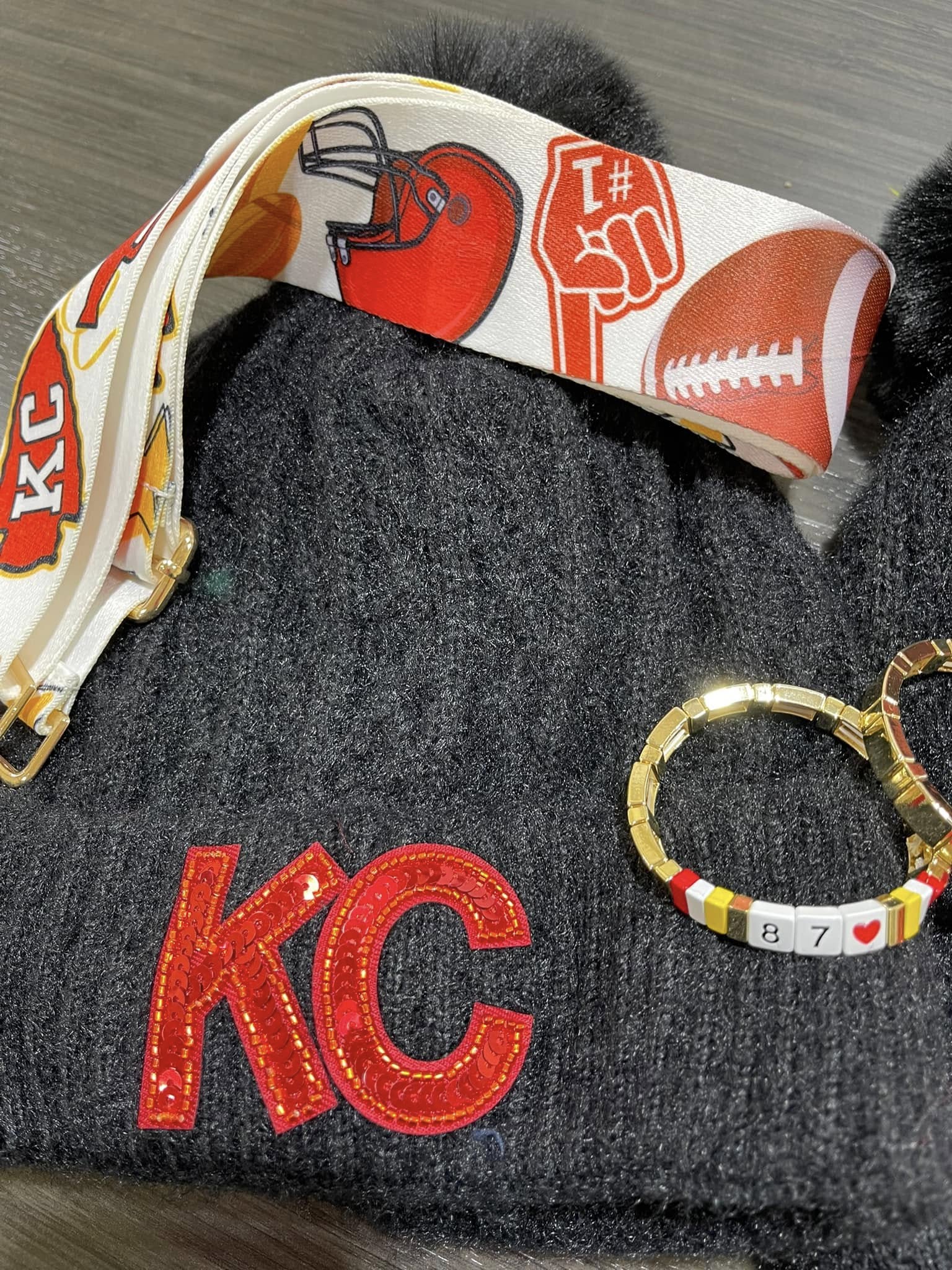 KC Bling Beanie Black with Red KC - Apparel & Accessories - The Red Rival