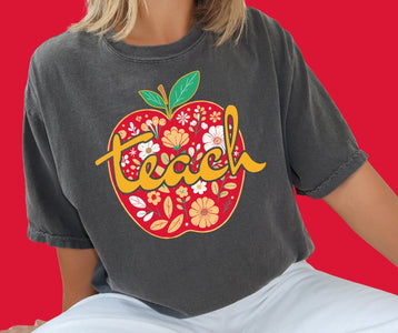 KC Colored Teach Floral Apple Pepper Tee - Graphic Tee - The Red Rival