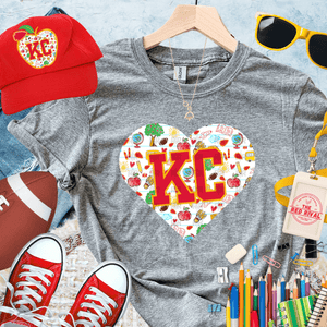 KC Heart filled with school icons Grey Sweatshirt or Tee - Tees - The Red Rival