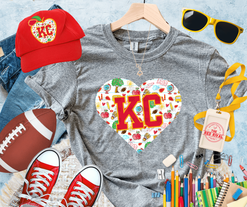 KC Heart filled with school icons Grey Sweatshirt or Tee - Tees - The Red Rival