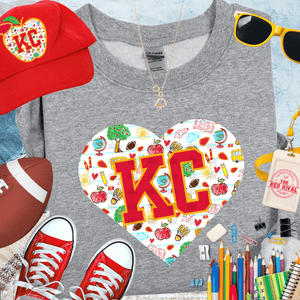 KC Heart filled with school icons Grey Sweatshirt or Tee - Tees - The Red Rival