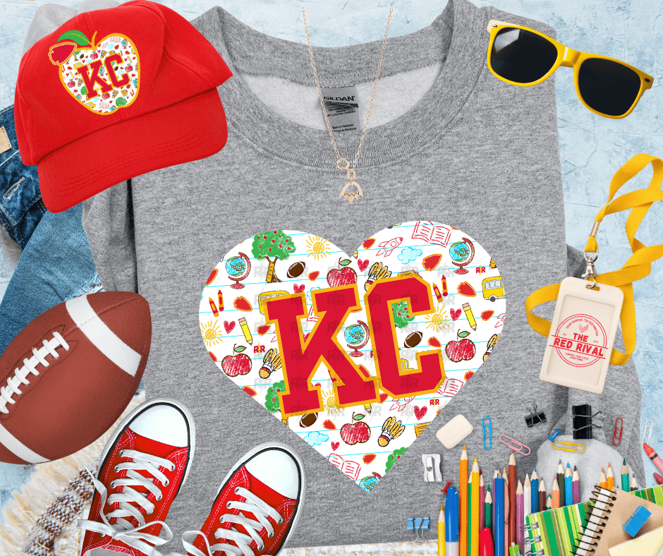 KC Heart filled with school icons Grey Sweatshirt or Tee - Tees - The Red Rival