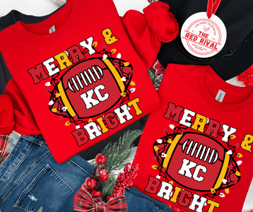 KC Merry & Bright Football Lights RED Sweatshirt or Tshirt (FINAL SALE) - Wholesale - The Red Rival