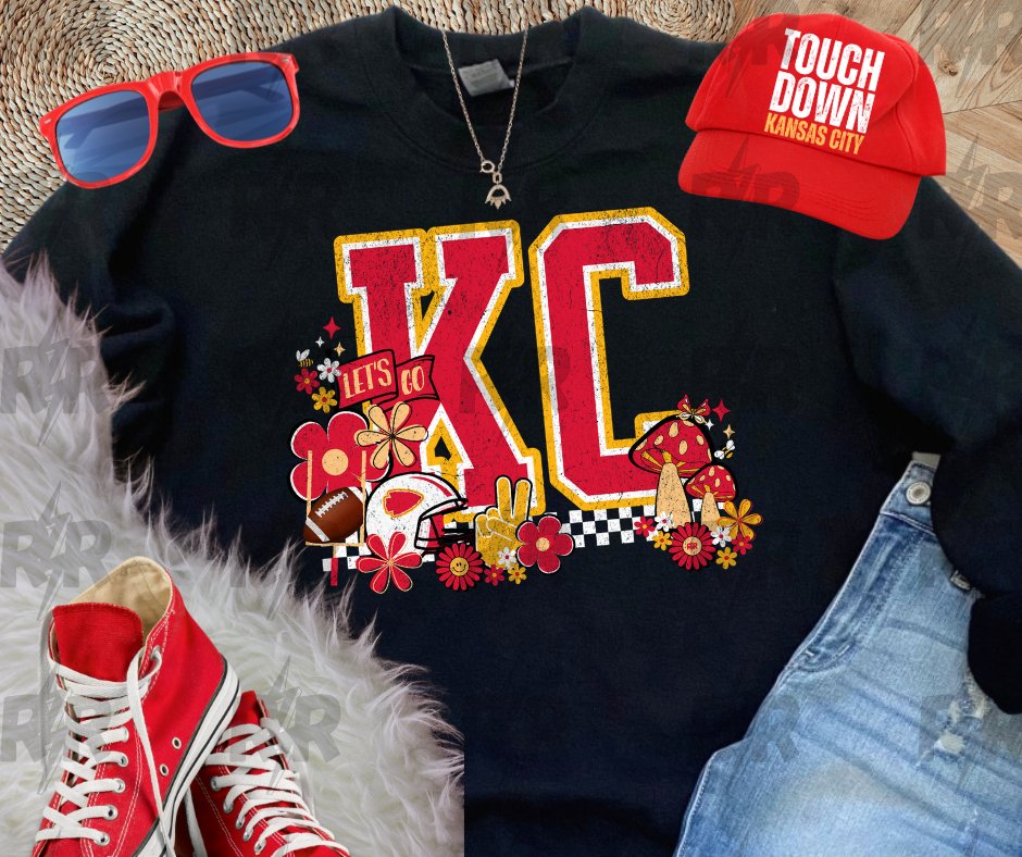 KC Retro Icons w/ Mushrooms Black Sweatshirt - Graphic Tee - The Red Rival