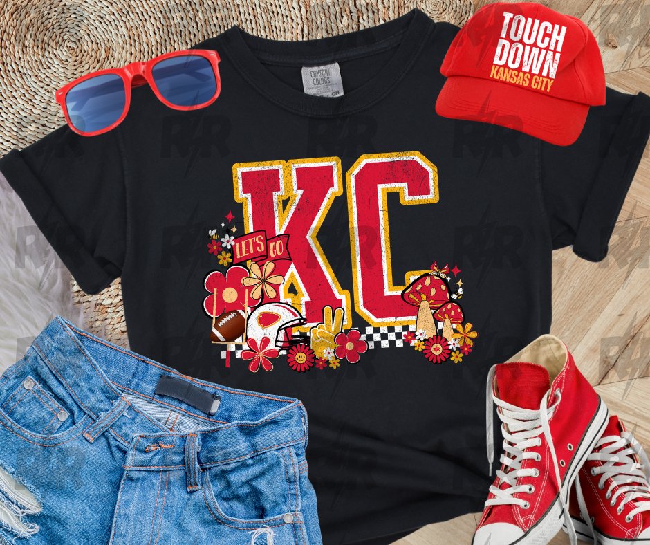 KC Retro Icons w/ Mushrooms Black Tee - Graphic Tee - The Red Rival