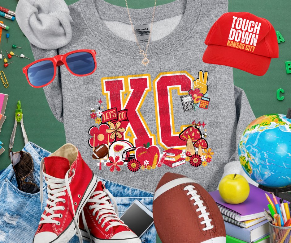 KC Retro School Icons w/ Mushrooms Grey Sweatshirt - Tees & Sweatshirts - The Red Rival