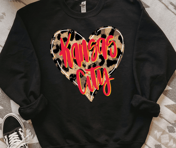 Leaoprd Heart w/ Red Kansas City Black Sweatshirt or Tee - Tees - The Red Rival