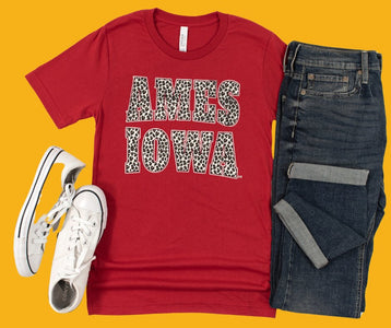 Leopard Ames Iowa Block Letters Maroon Tee - Tees - The Red Rival