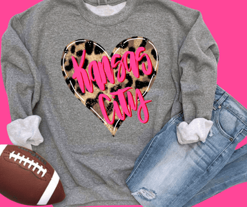 Leopard Heart w/ Pink Kansas City Grey Sweatshirt or Tee - Tees - The Red Rival