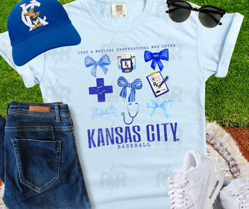 Medical & Bow Icon Collage Just a Medical Professional Who Loves Kansas City Baseball Light Blue Tee - Tees - The Red Rival