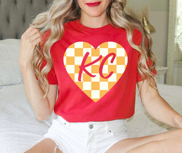 Mustard & Ivory Checkered KC Heart Red Tee - Graphic Tee - The Red Rival