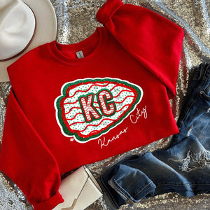 PINK FRIDAY PRICE - Glitter Christmas Cake ARROWHEAD 2024 Design - GREEN Outer Glitter - RED SWEATSHIRT (FINAL SALE) - Wholesale - The Red Rival