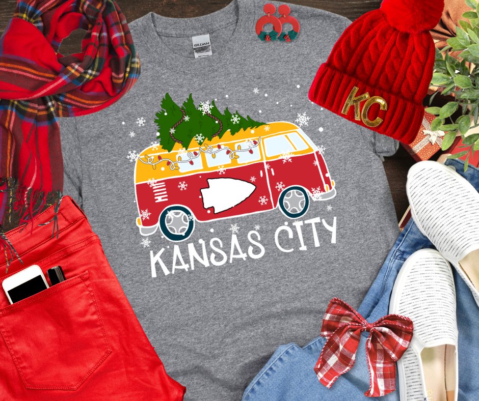 PINK FRIDAY PRICE - Kansas City Christmas Vintage Van Multiple GREY Styles (FINAL SALE) - Tees - The Red Rival