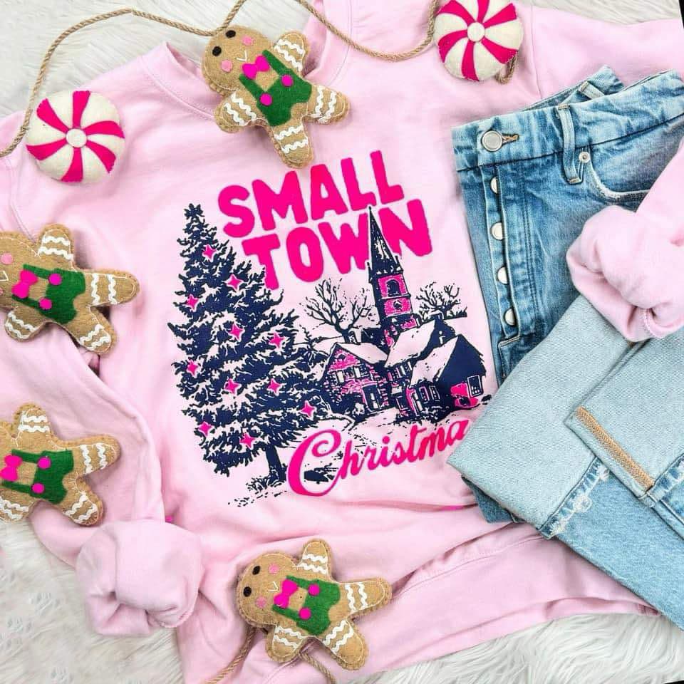 PINK FRIDAY PRICE - Small Town Christmas Light Pink Sweatshirt (FINAL SALE) - Tees - The Red Rival