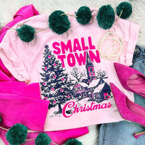 PINK FRIDAY PRICE - Small Town Christmas Light Pink Tee (FINAL SALE) - Tees - The Red Rival