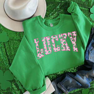 Pink Lucky on Green Sweatshirt - Wholesale - The Red Rival