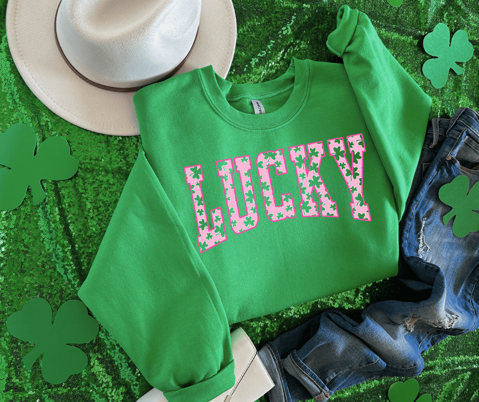 Pink Lucky on Green Sweatshirt - Wholesale - The Red Rival