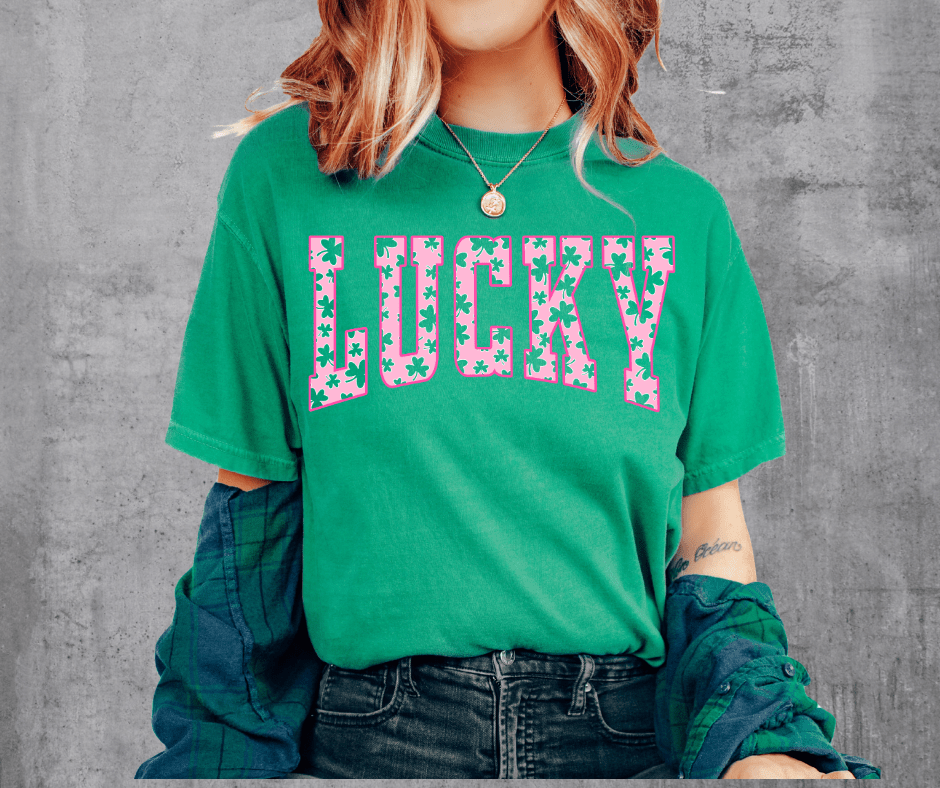 Pink Lucky on Green Tee - Wholesale - The Red Rival