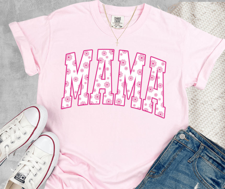 Pink & White Daisy Mama Light Pink Tee - Graphic Tee - The Red Rival