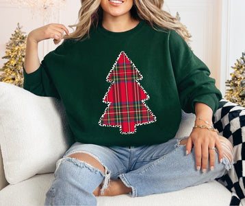 Plaid Christmas Tree Forest Green Sweatshirt - Wholesale - The Red Rival