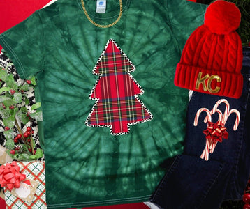 Plaid Christmas Tree Forest Green Tie Dye Tee - Tees - The Red Rival