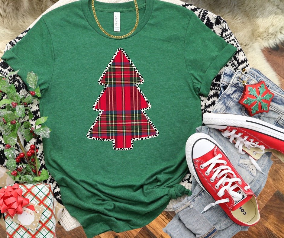 Plaid Christmas Tree Green Grass Tee - Graphic Tee - The Red Rival