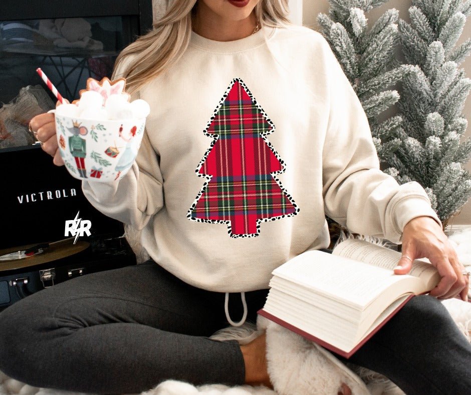 Plaid Christmas Tree Tan/Cream Sweatshirt - Tees & Sweatshirts - The Red Rival