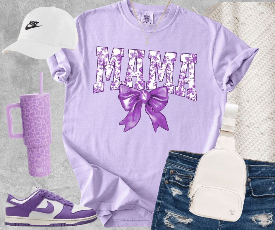 Purple Floral Mama Bow Light Purple Tee - Graphic Tee - The Red Rival