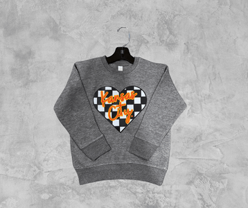 READY TO SHIP - Checkered KC Heart Grey Sweatshirt (FINAL SALE) - Apparel & Accessories - The Red Rival