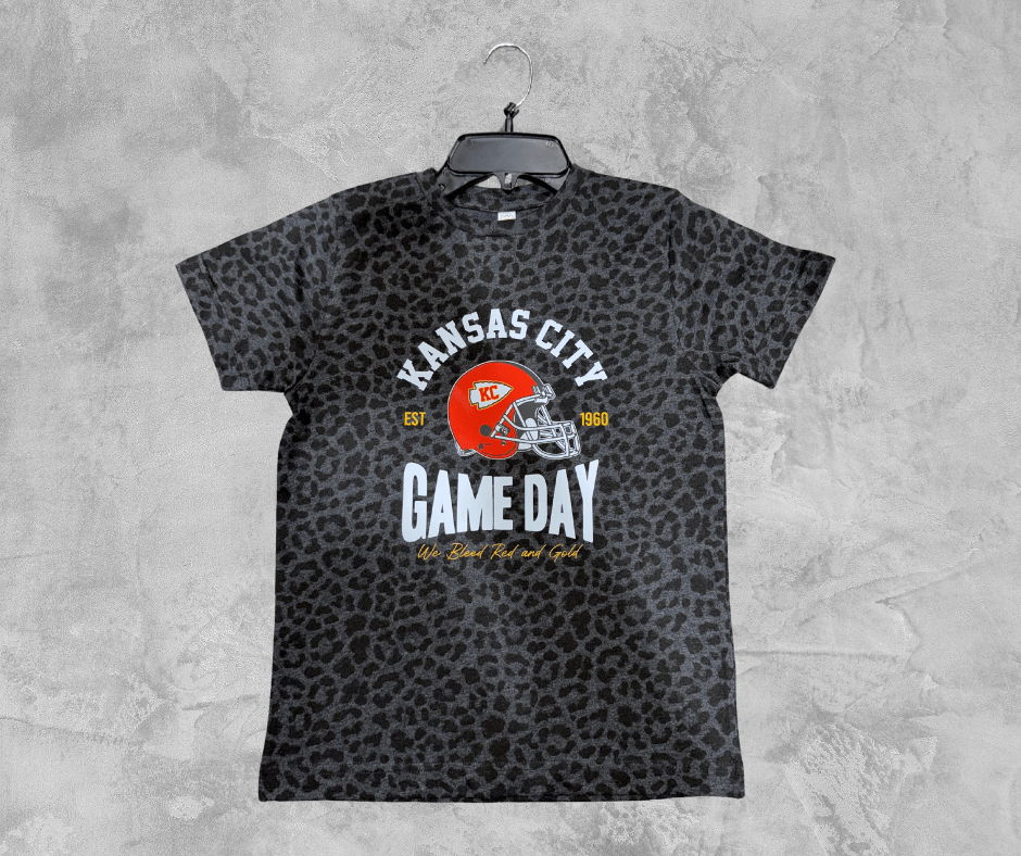 READY TO SHIP - Kansas City Gameday Est 1960 Helmet Leopard Tee (FINAL SALE) - Apparel & Accessories - The Red Rival