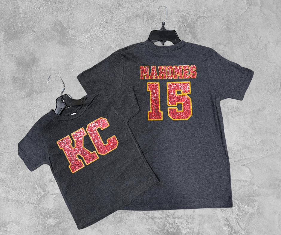 READY TO SHIP - Mahomes Faux Glitter Grey Tee (FINAL SALE) - Apparel & Accessories - The Red Rival