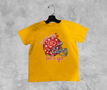 READY TO SHIP - Red and White Daisy Helmet Let's Go KC Gold Tee (FINAL SALE) - Apparel & Accessories - The Red Rival